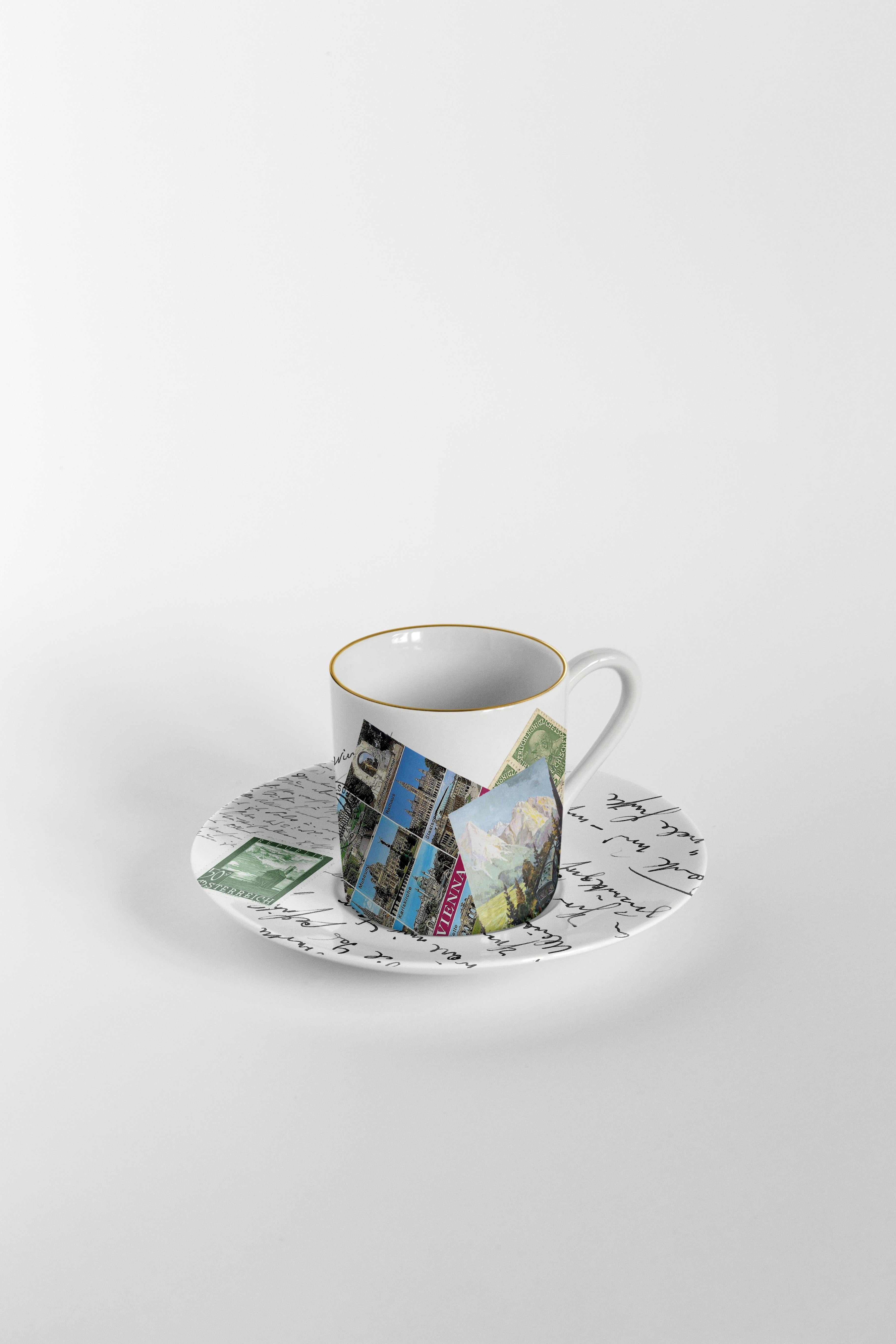 Corrispondenze, Six Contemporary Decorated Coffee Cups with Plates For Sale 2