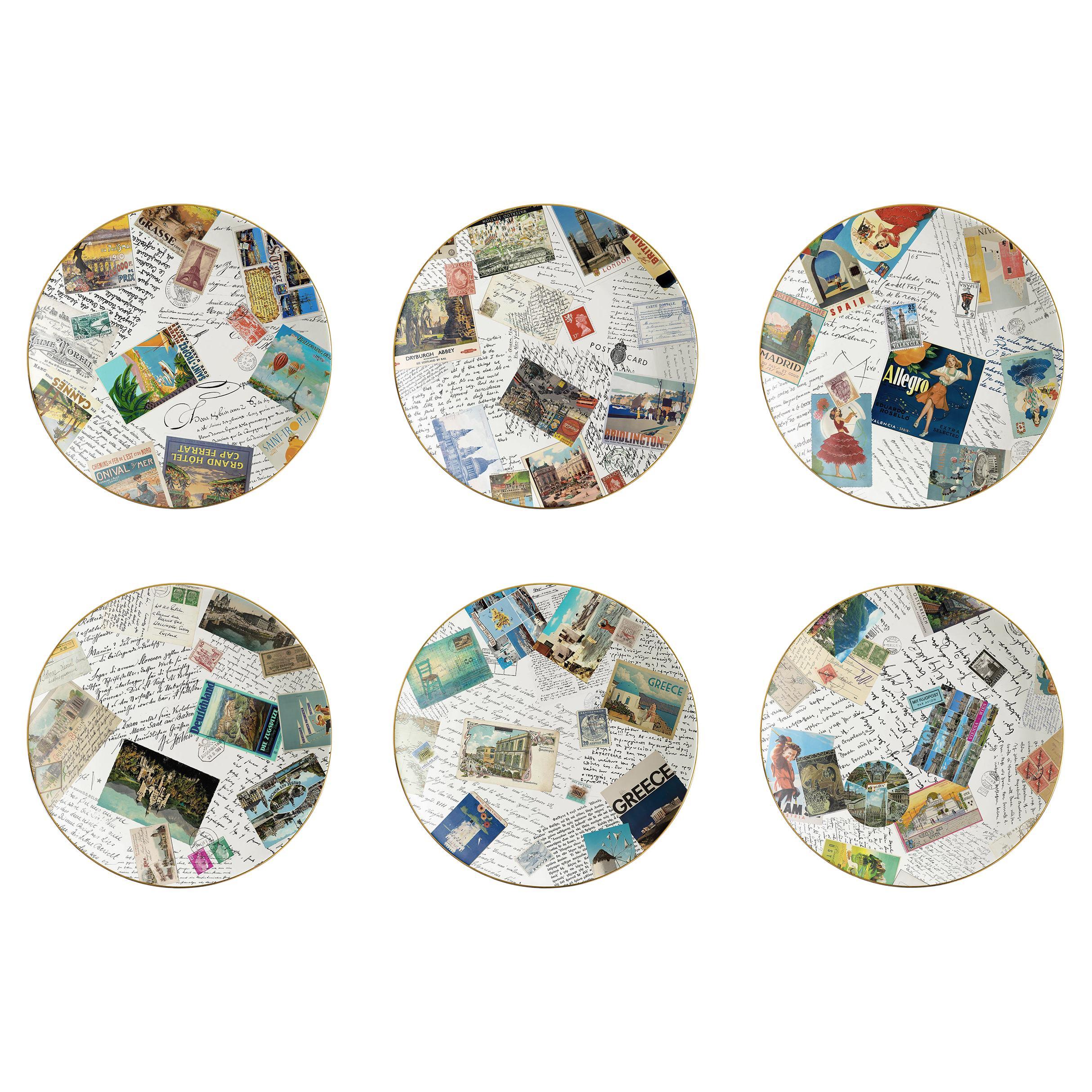 Corrispondenze, Six Contemporary Decorated Porcelain Dinner Plates