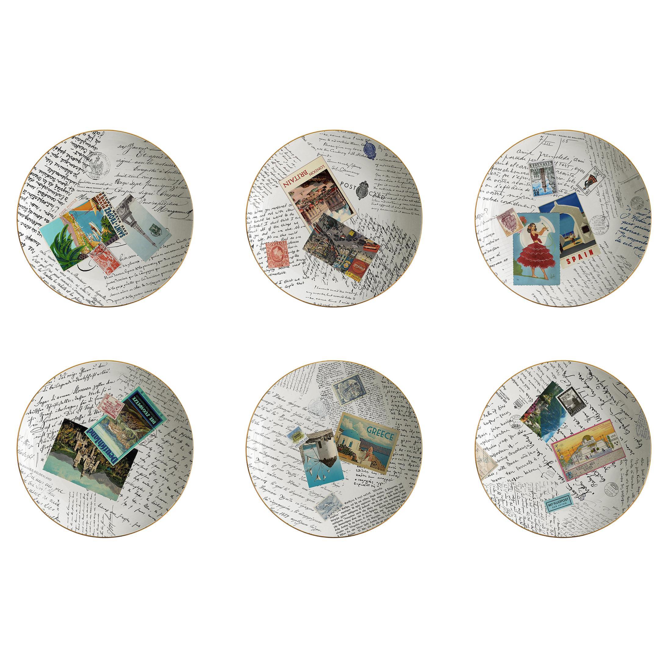Corrispondenze, Six Contemporary Decorated Porcelain Soup Plates For Sale
