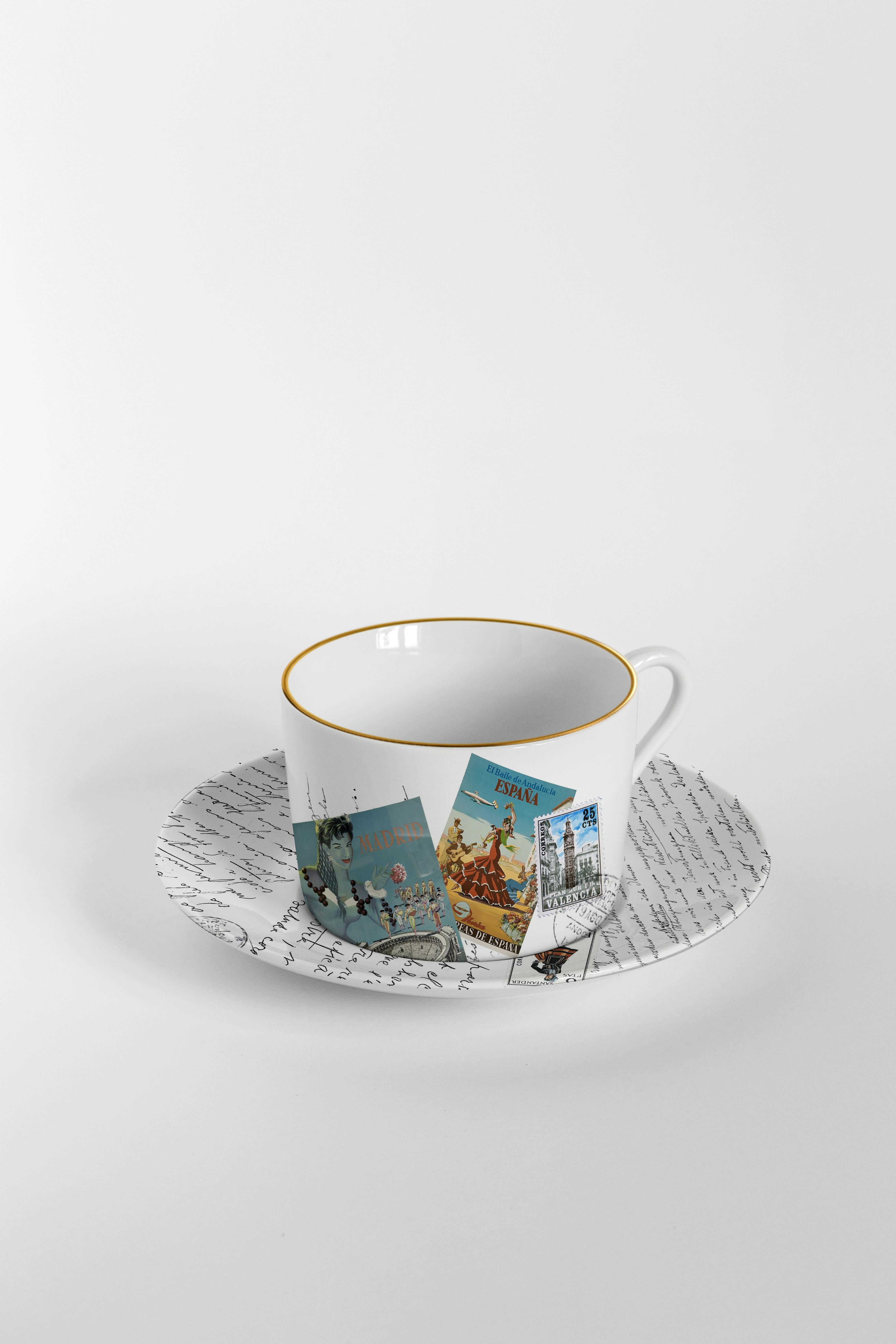 Corrispondenze, six tasses à thé décorées contemporaines avec assiettes Neuf - En vente à Milano, Lombardia