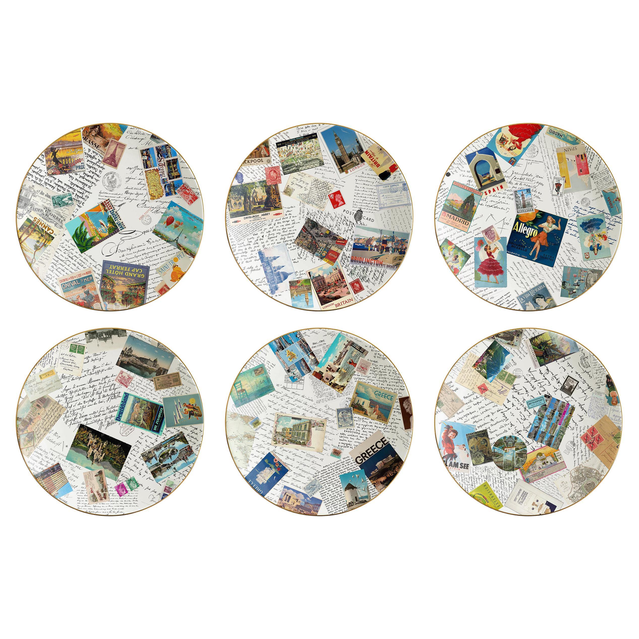 Corrispondenze, Six Contemporary Porcelain Platters with Decorative Design For Sale