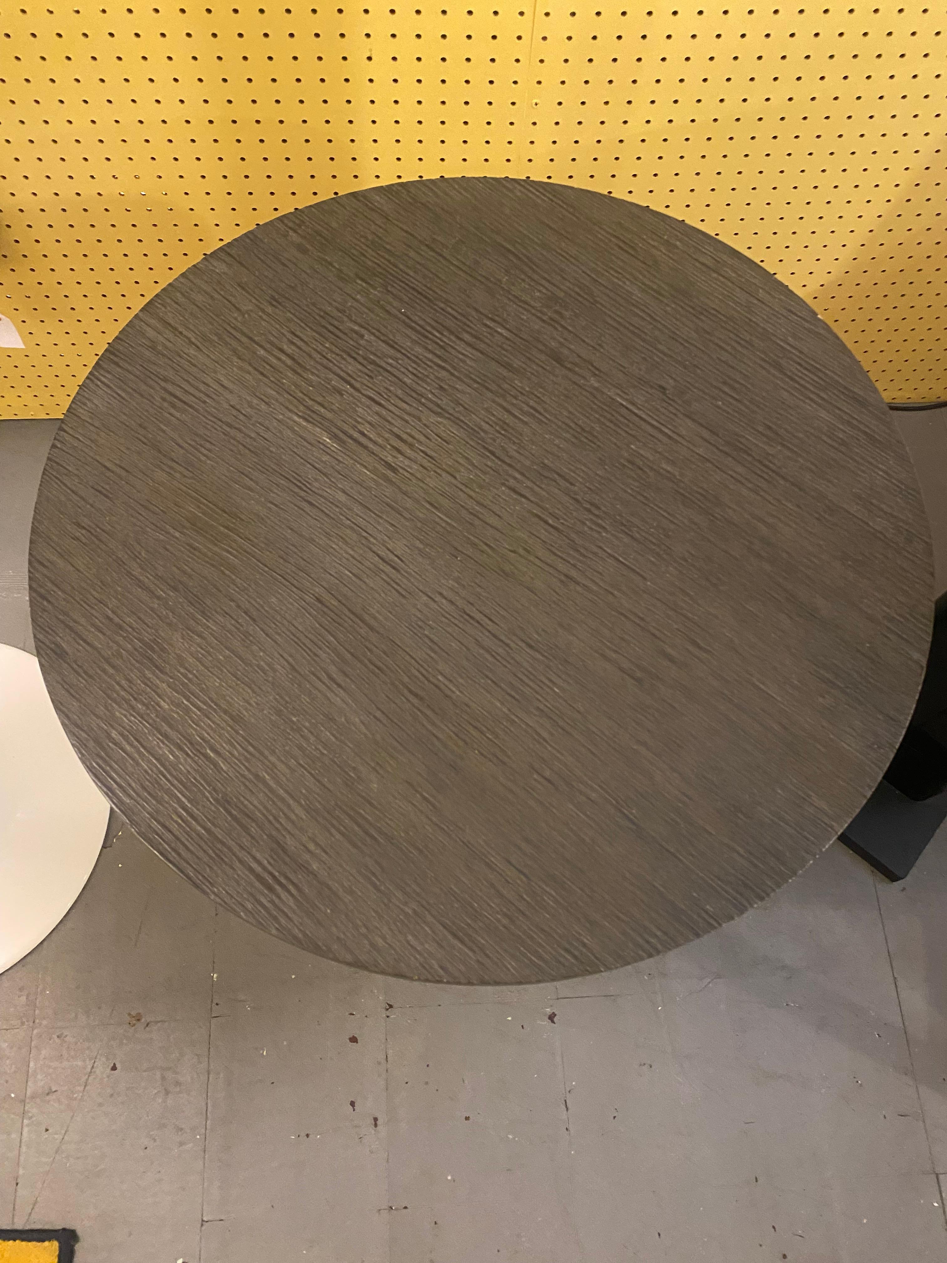 Mid-Century Modern Corrugated Cerused Oak Top on a Rust Color Steel Base Side Table For Sale