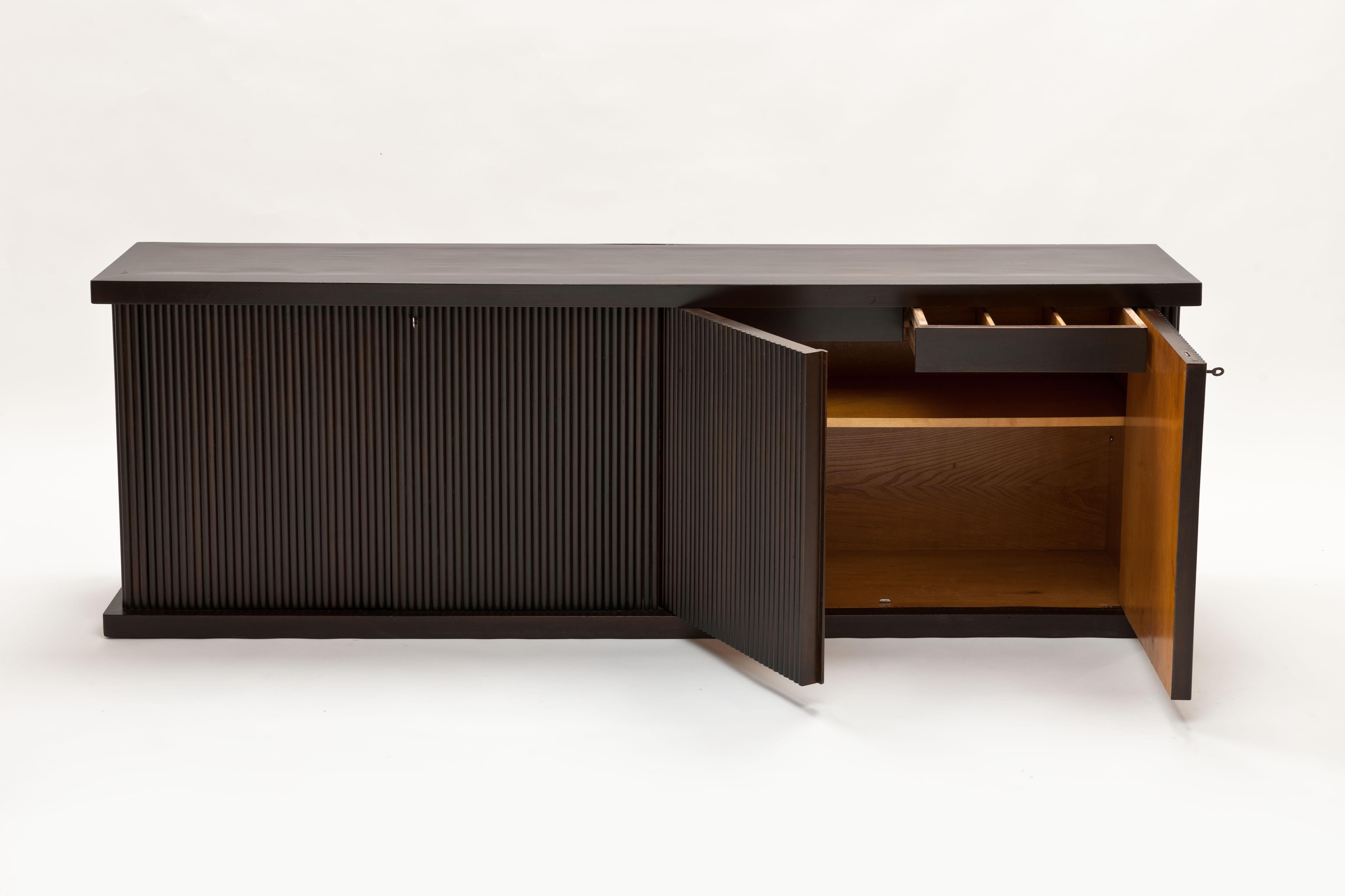 Ebonized Corrugated Panels Credenza by Galleria Mobili D’arte Cantù