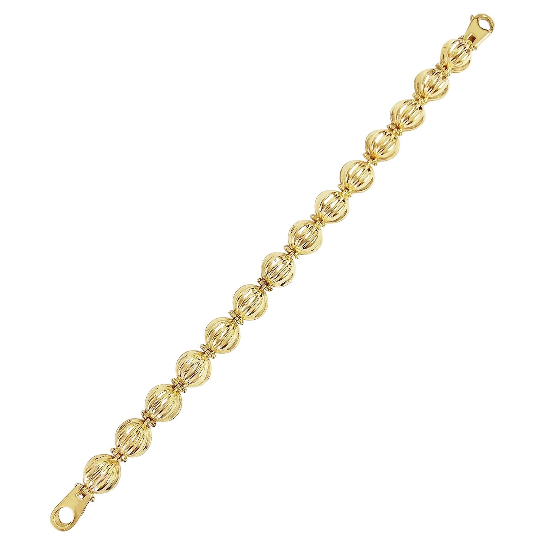 Gewelltes poliertes Halbkugel-Armband 14k Gelbgold
