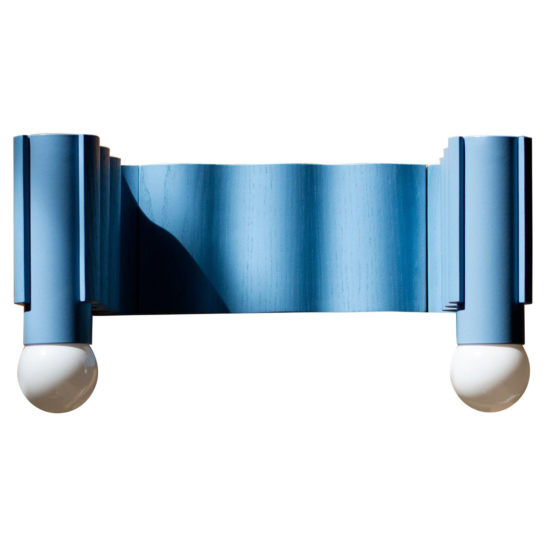 Corrugation Lights Light Blue Double Sconce by Theodora Alfredsdottir For Sale