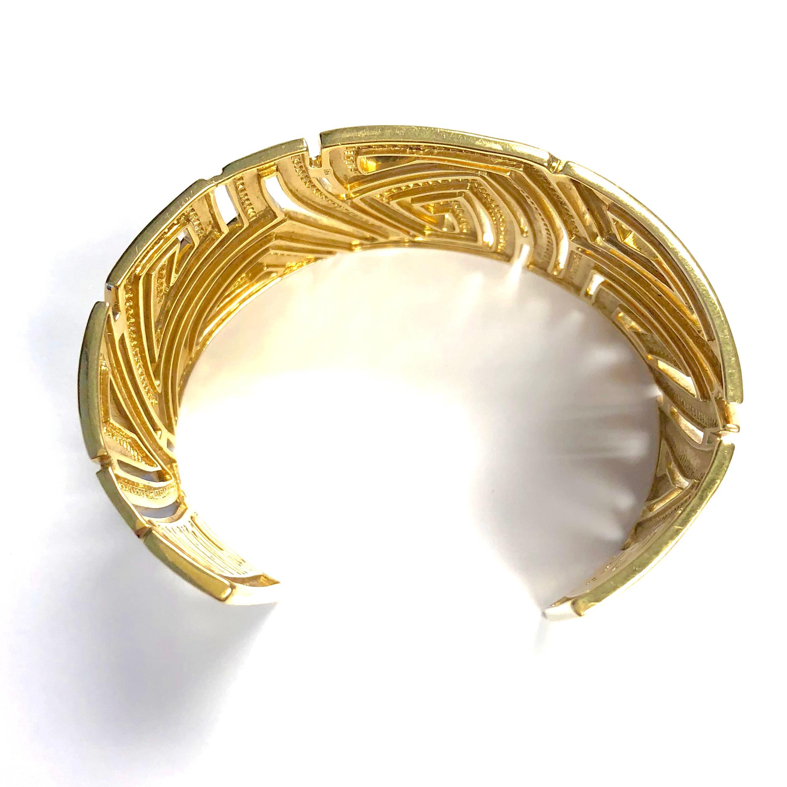 Women's or Men's Corrupt Design Large Diamond Gold Cuff Bracelet For Sale