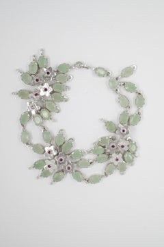 Corsage Bracelet in 925 Silver, Jade & Rhodolite Garnet by Shana Cave