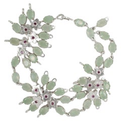 Corsage Bracelet in 925 Silver, Jade & Rhodolite Garnet by Shana Cave