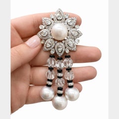 CORSAGE BROOCH 18K Weißgold 13,00 Cwt Diamant & 4 Südseeperlen Quaste