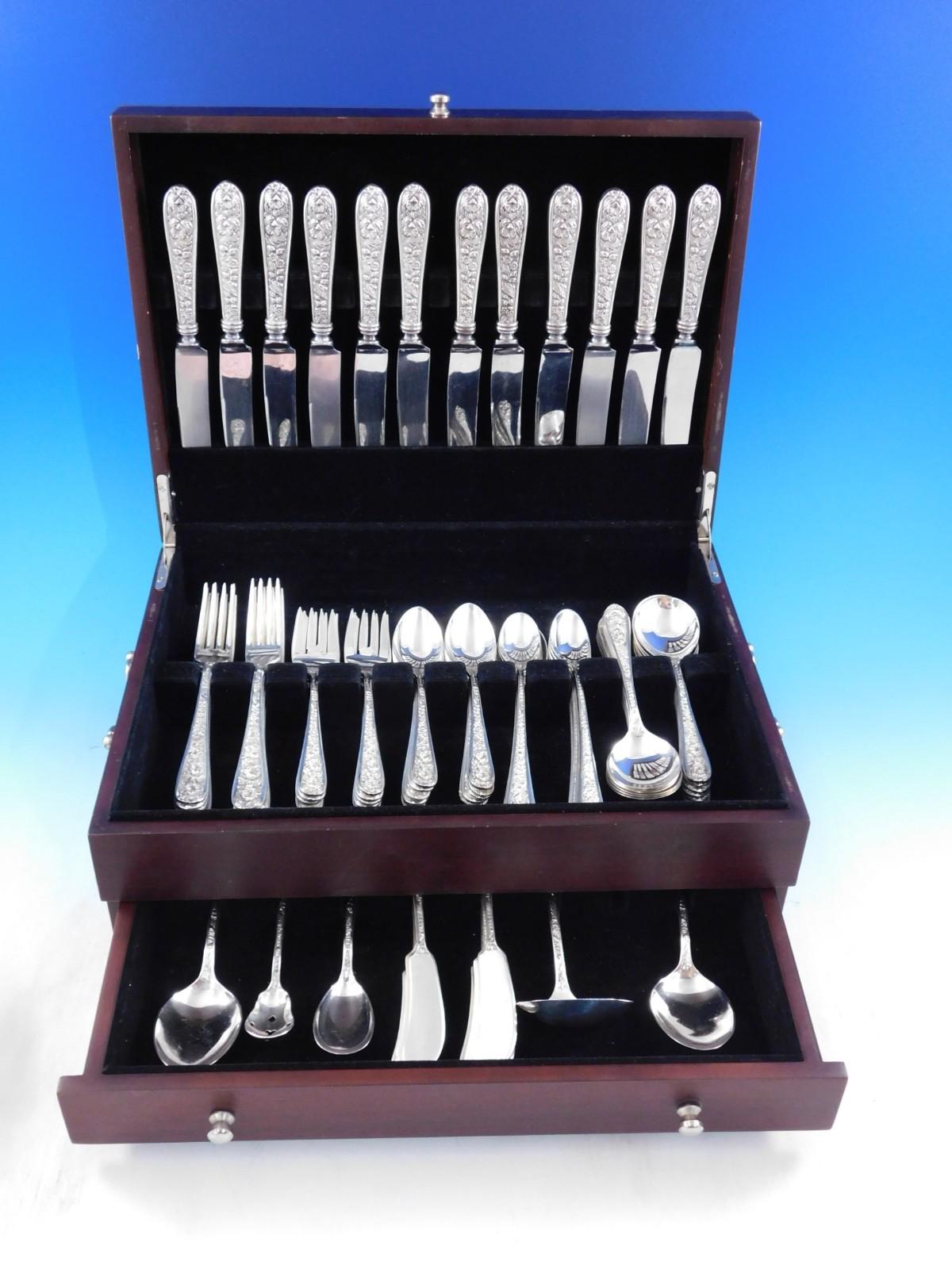 Corsage by Stieff Set de couverts en argent sterling pour 12 Service 89 pièces en vente 4