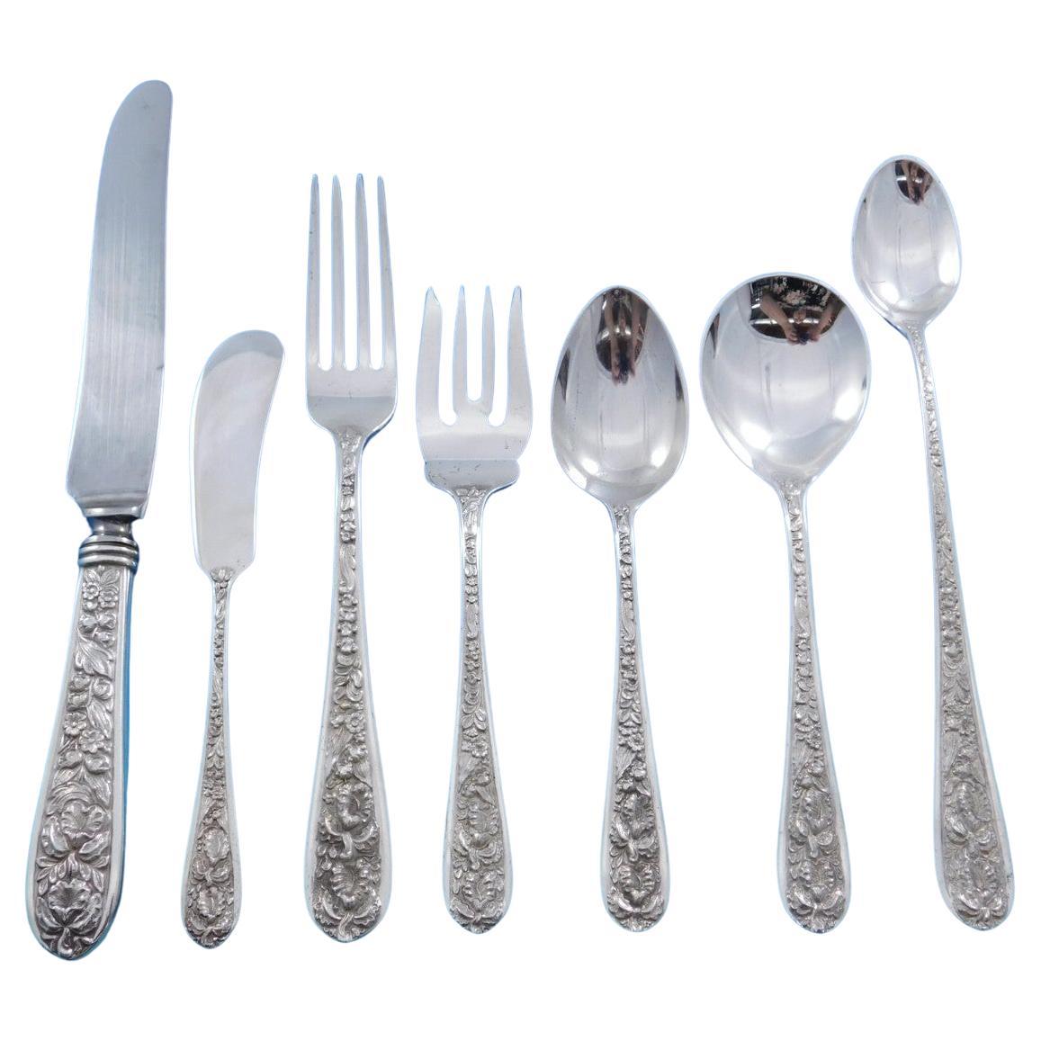 Corsage by Stieff Sterling Silver Flatware Set For 12 Service 89 Pieces