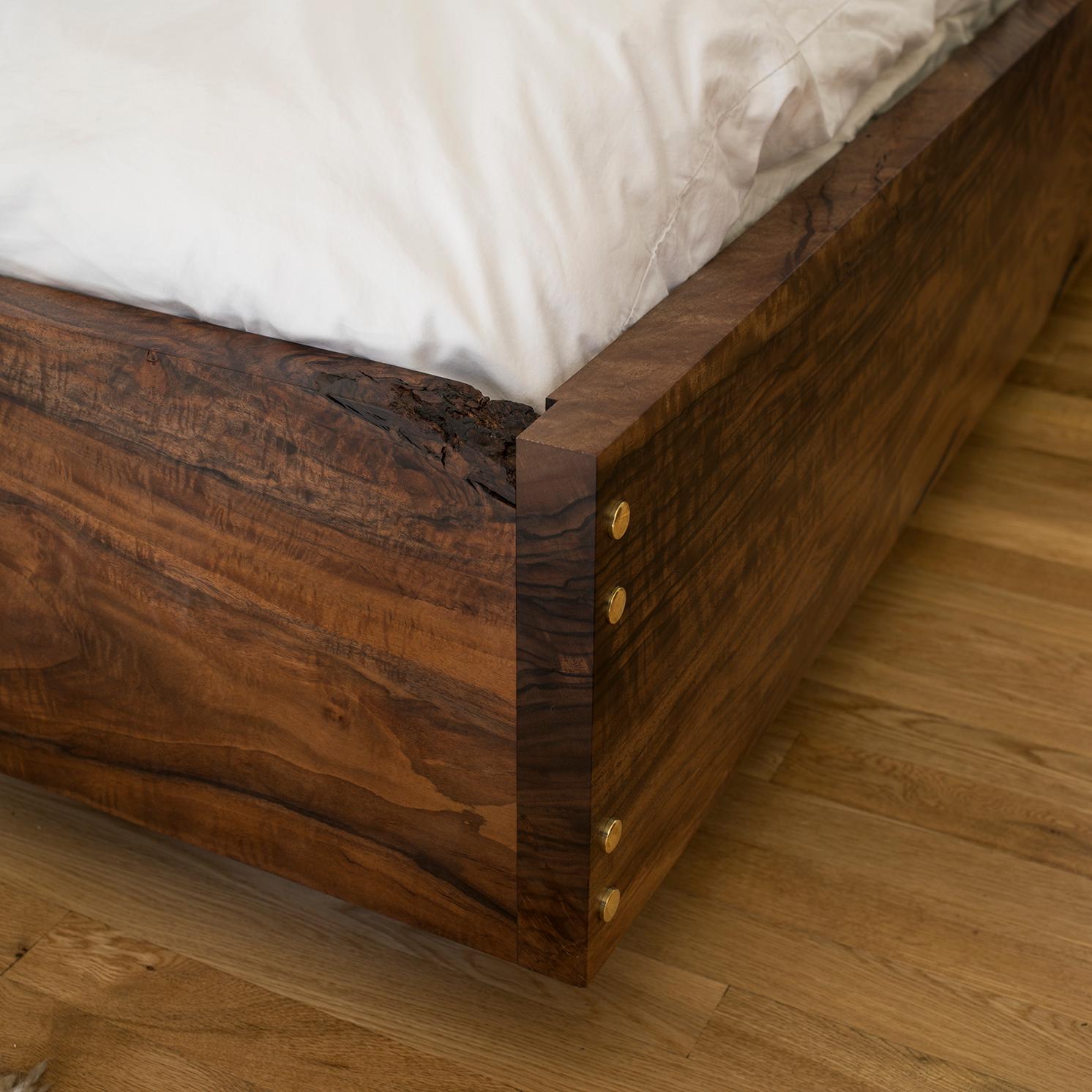American Corset Bed in Polished Brass and California Walnut  For Sale