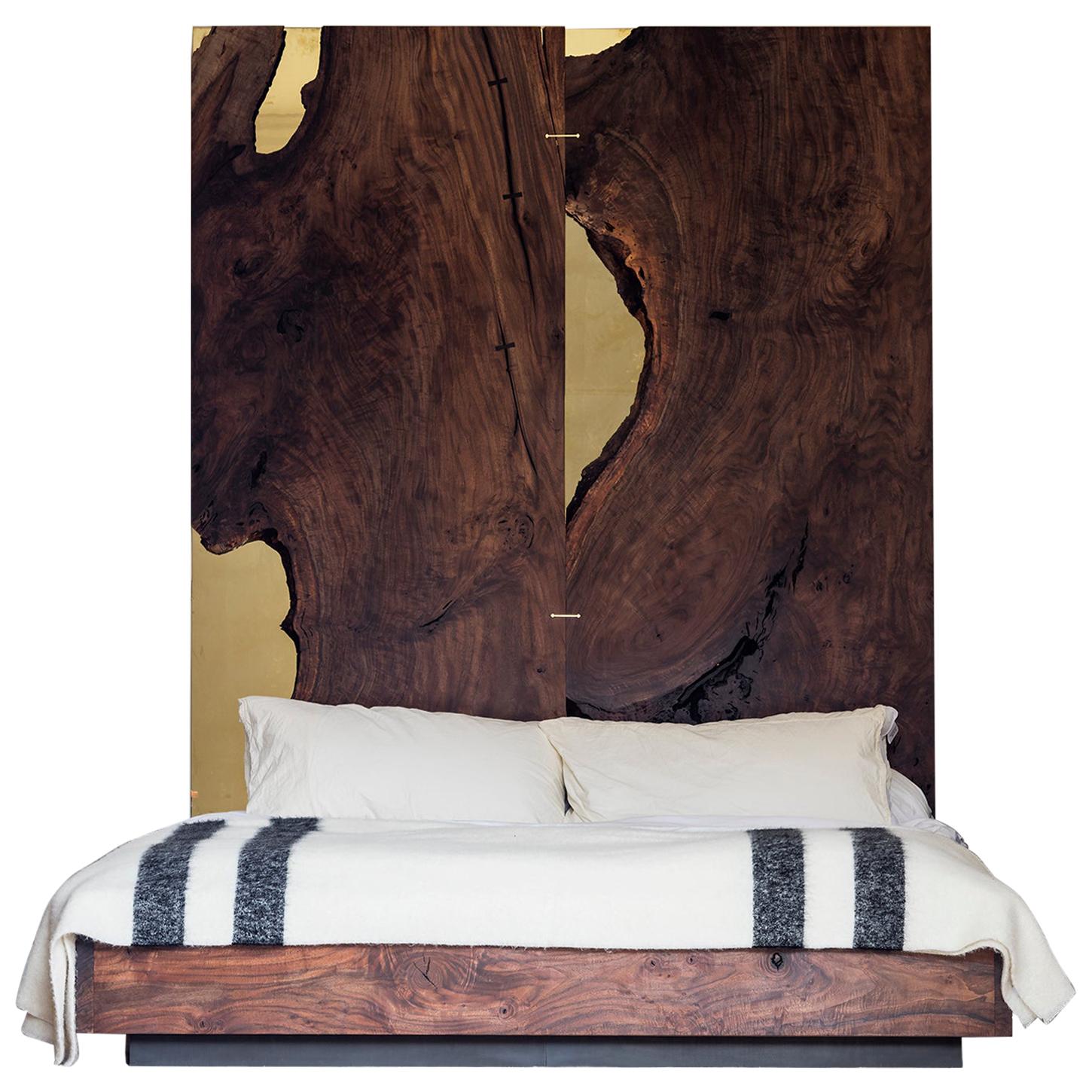 Corset Bed in Polished Brass and California Walnut 