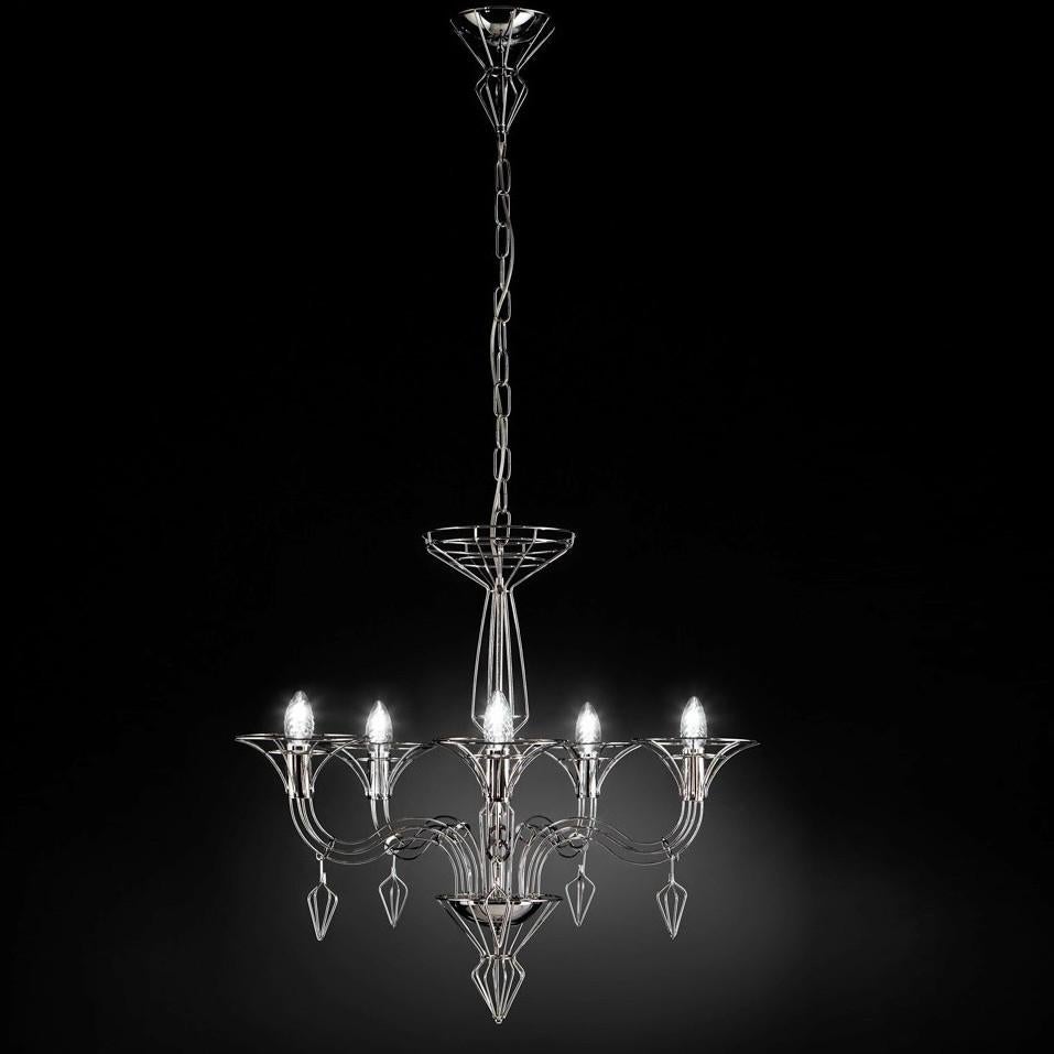 Araña italiana contemporánea con estructura metálica en acabado cromado que recuerda a una araña veneciana tradicional de Murano / Fabricada en Italia por Fabio Ltd
Diámetro: 27,5 pulgadas / Altura: 22 pulgadas más cadena y dosel
5 luces / tipo E12