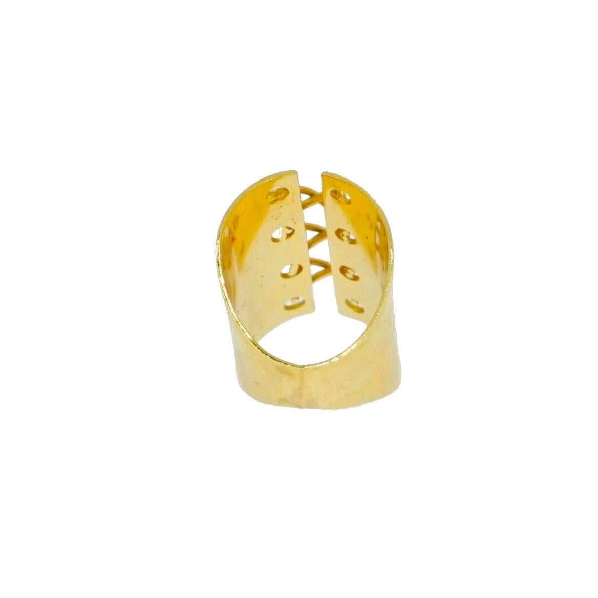 Artist Corset Design Wide Yellow Gold Ring