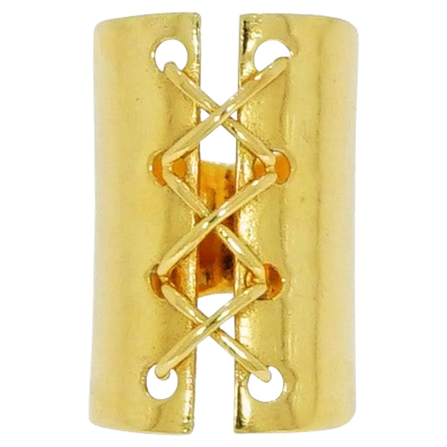 Corset Design Wide Yellow Gold Ring