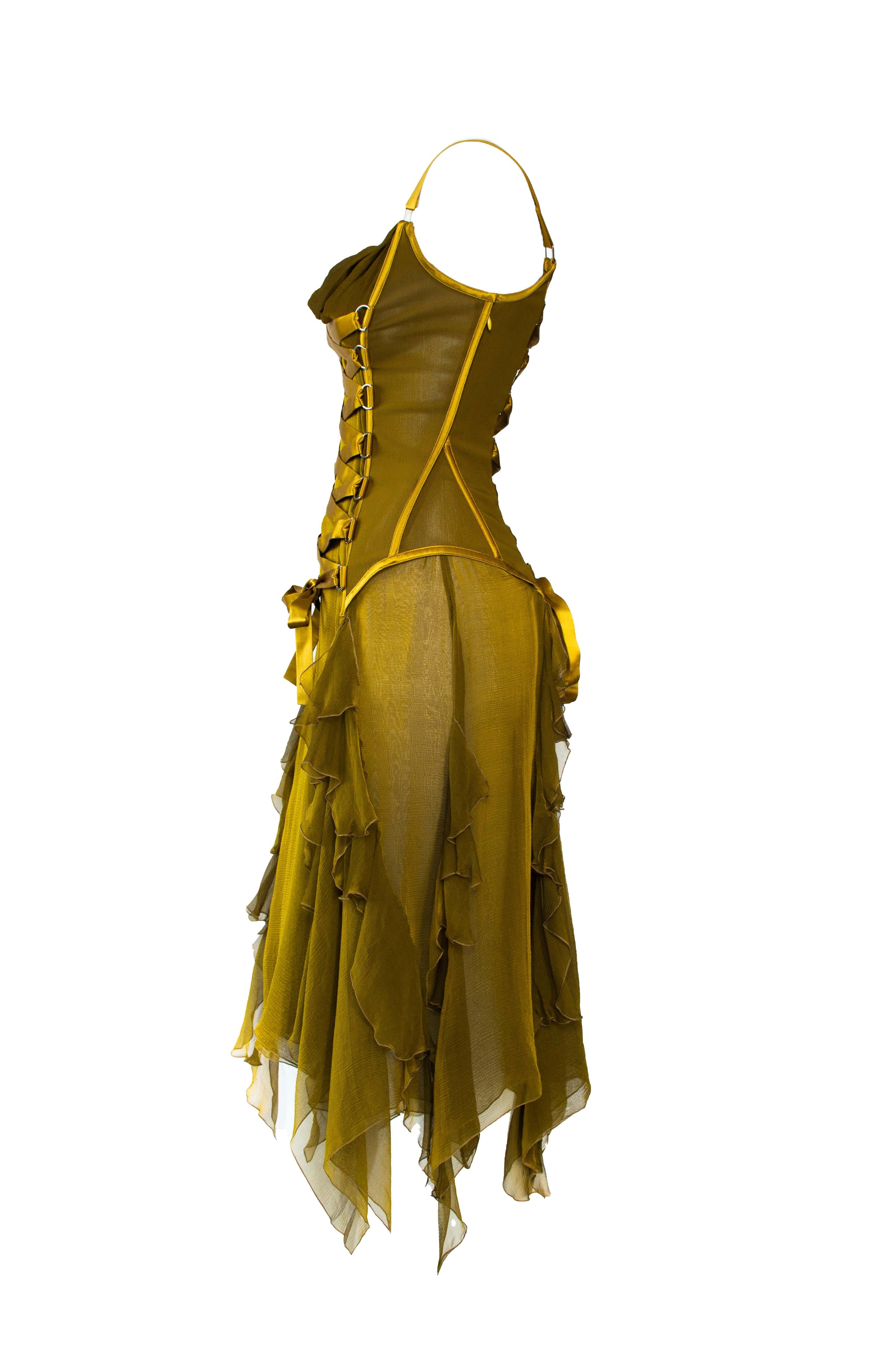 Women's F/W 2003 Versace Beyoncé Corseted Olive Green Dress by Donatella Versace