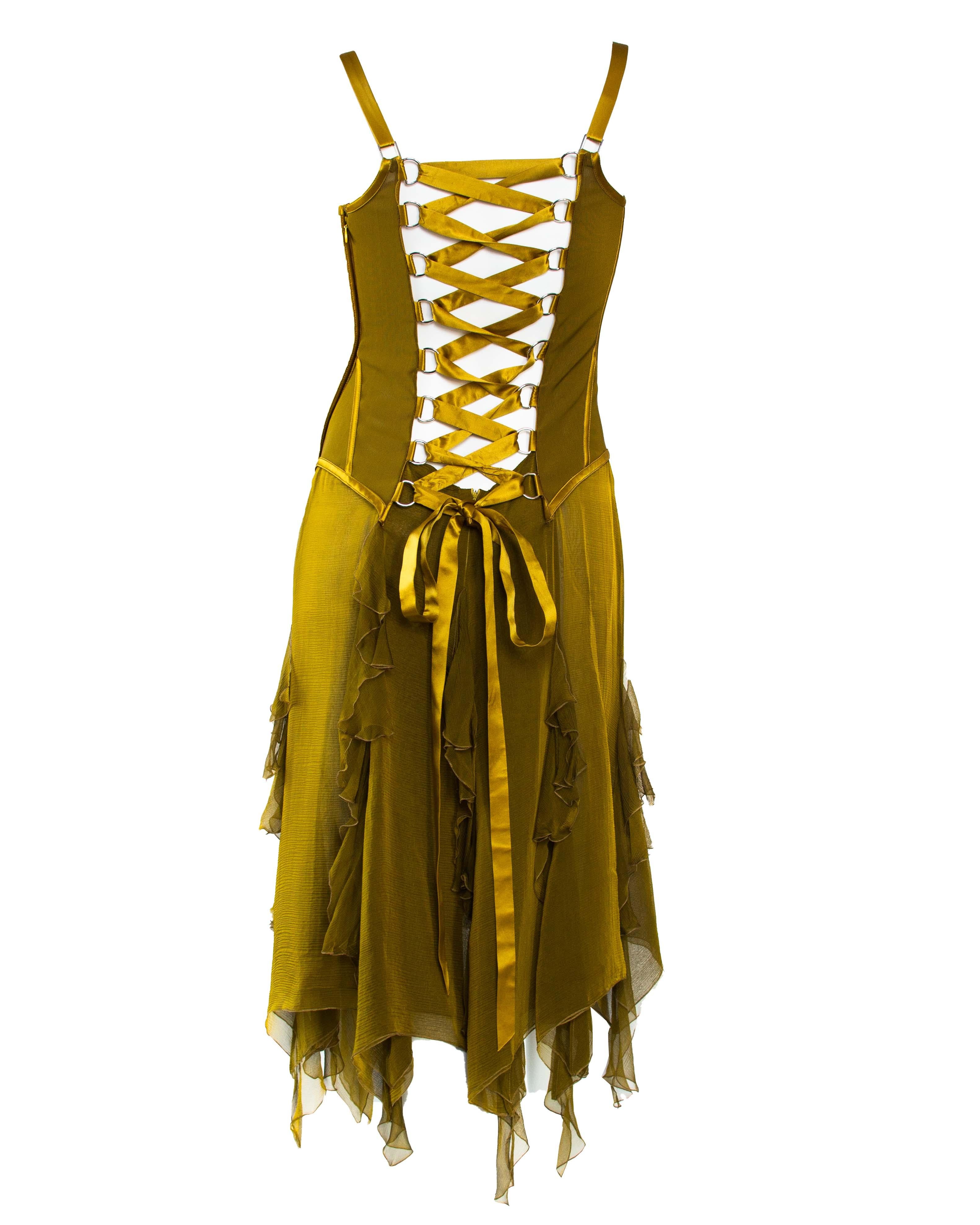 F/W 2003 Versace Beyoncé Corseted Olive Green Dress by Donatella Versace  1