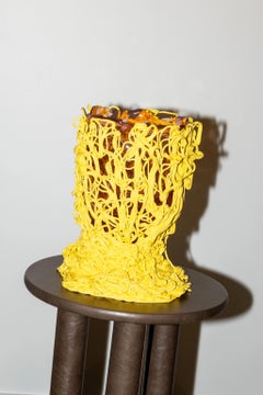 Corsi Spaghetti Vase (Large), Clear Pink and Matte Yellow by Gaetano Pesce