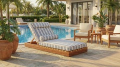 Corsica Outdoor Sunbed in Iroko Wood with Adjustable Leather Back