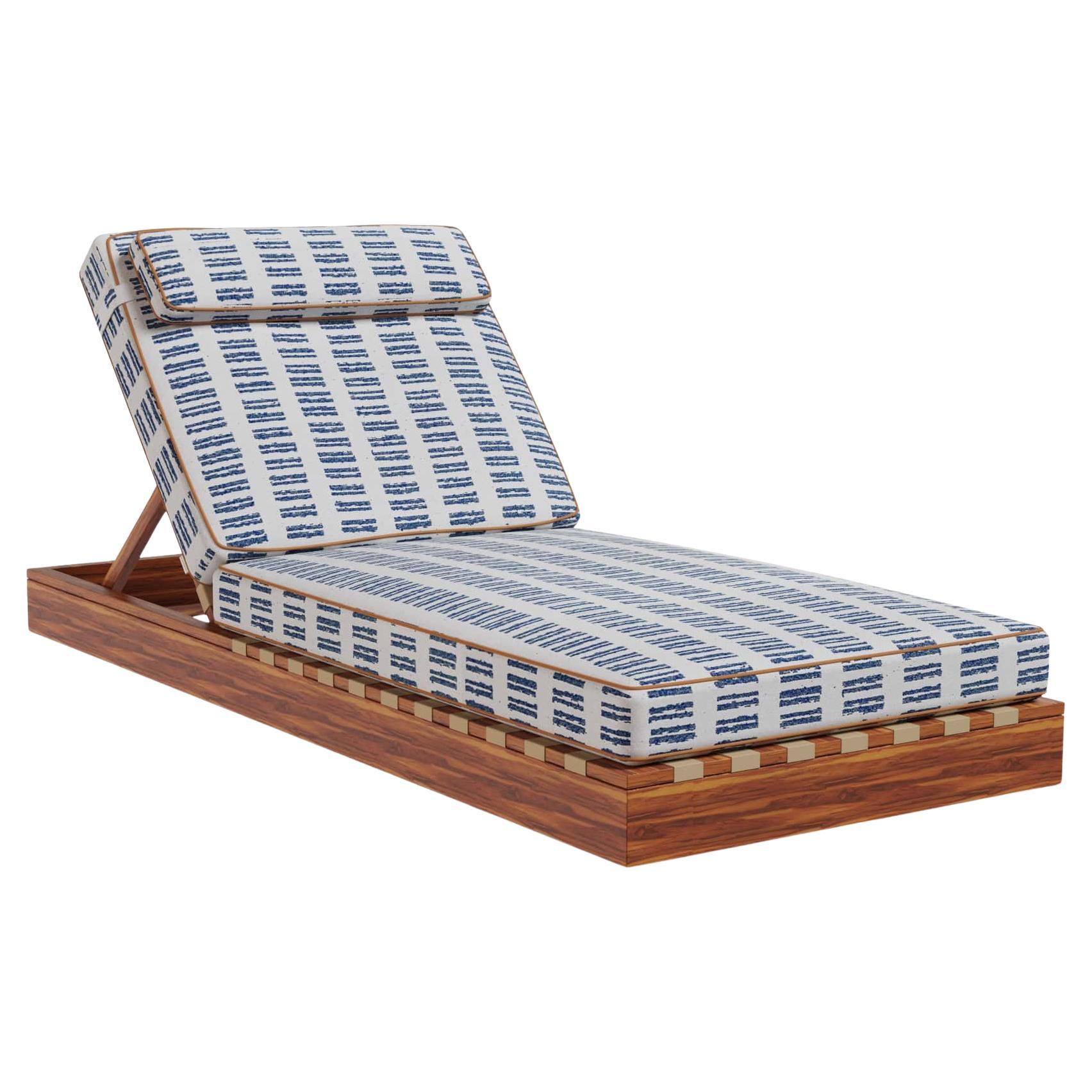 Corsica Outdoor Sunbed in Iroko Wood with Adjustable Leather Back