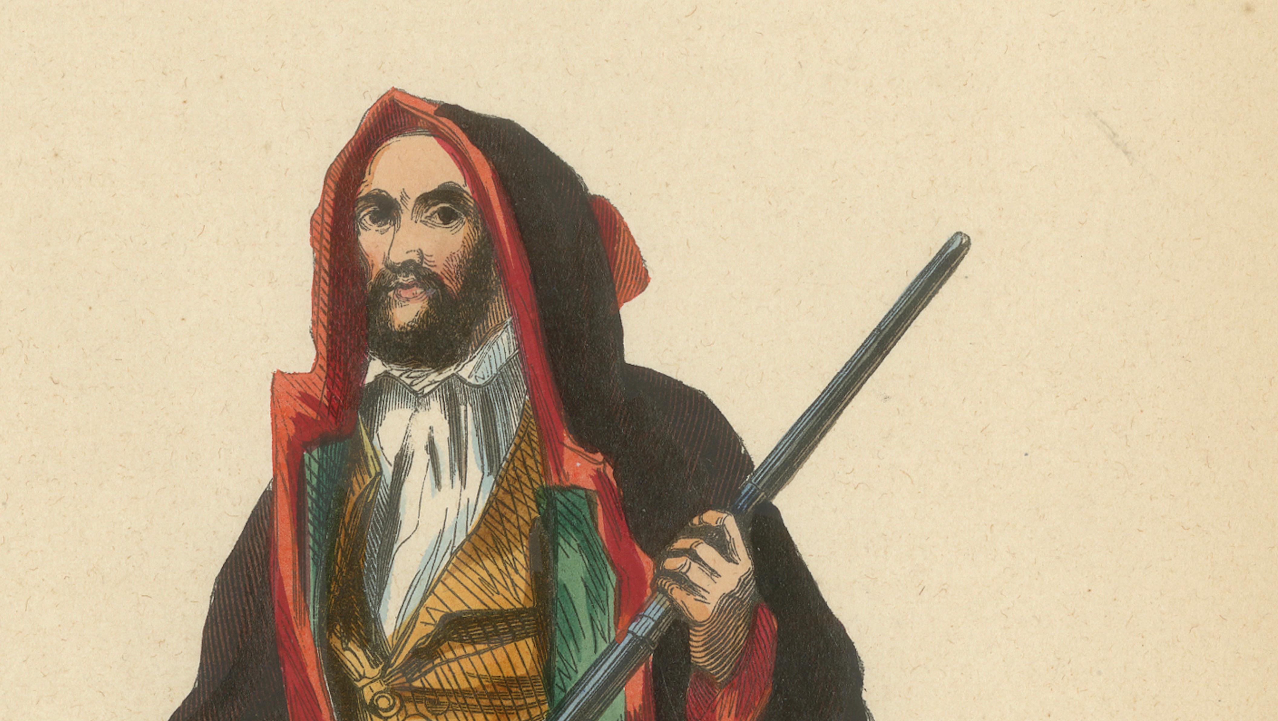 Corsican Man with Firearm – Hand-Coloured Lithograph by Markaert, c.1845