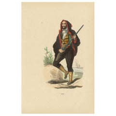 Corsican Man with Firearm – Hand-Coloured Lithograph by Markaert, c.1845