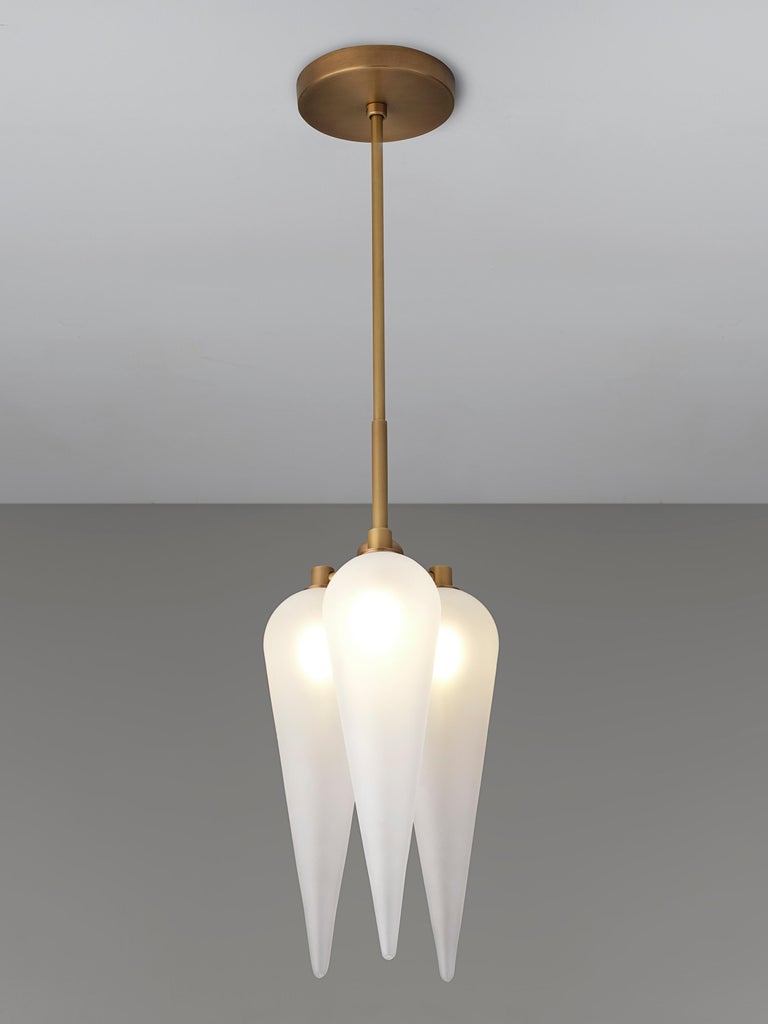 Modern Cortello Pendant in Natural Brass & Blown Opal Glass by Blueprint Lighting For Sale