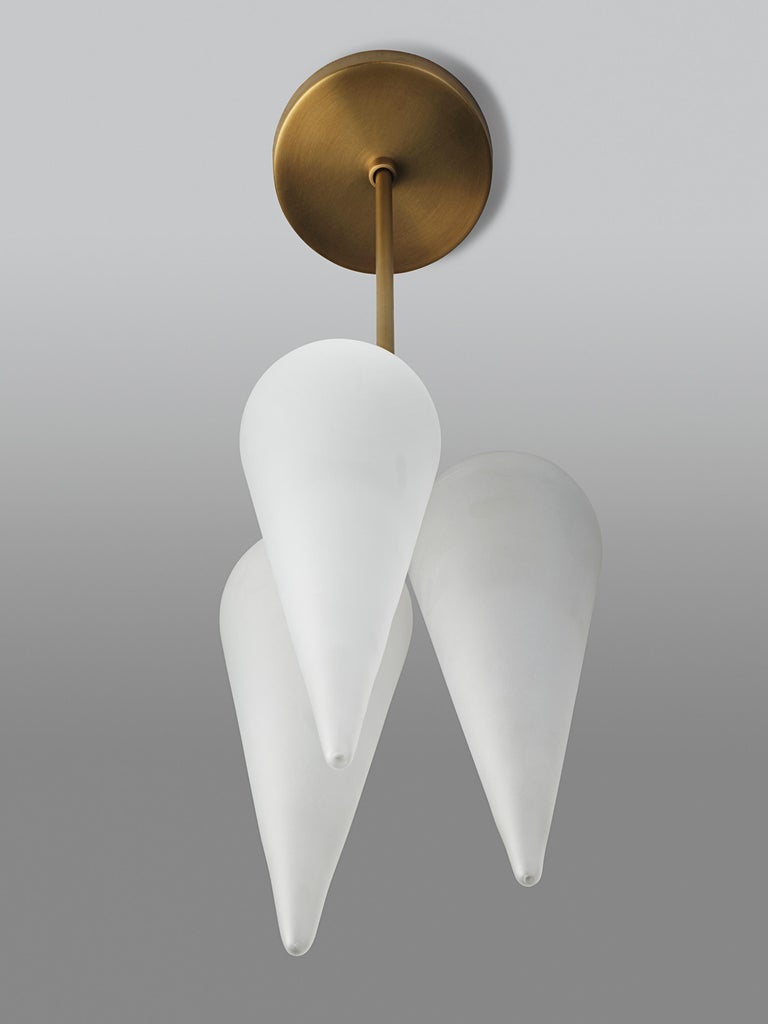 American Cortello Pendant in Natural Brass & Blown Opal Glass by Blueprint Lighting For Sale