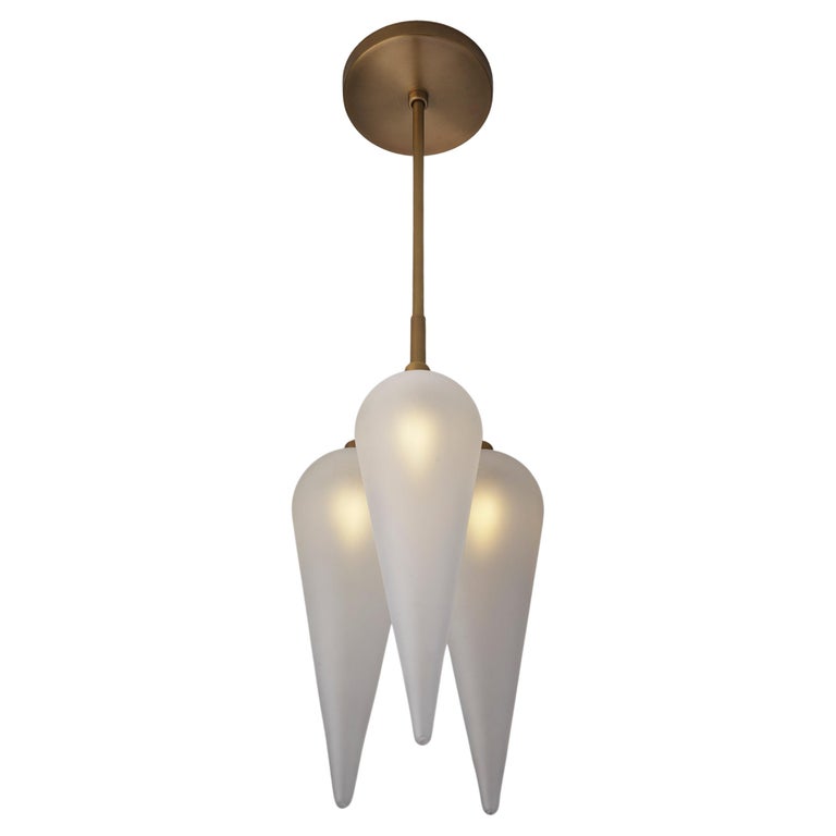 Cortello Pendant in Natural Brass & Blown Opal Glass by Blueprint Lighting For Sale