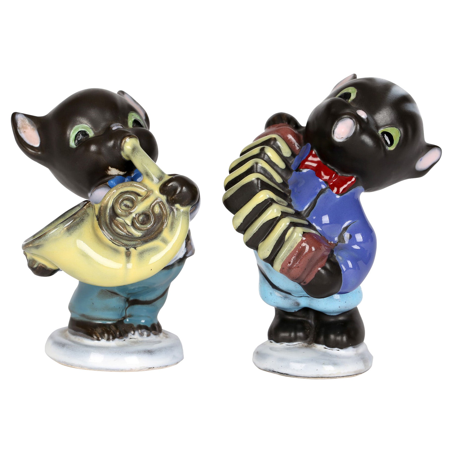 Cortendorf Bavarian Pair Mid-Century Novelty Pottery Cat Musician Figures
