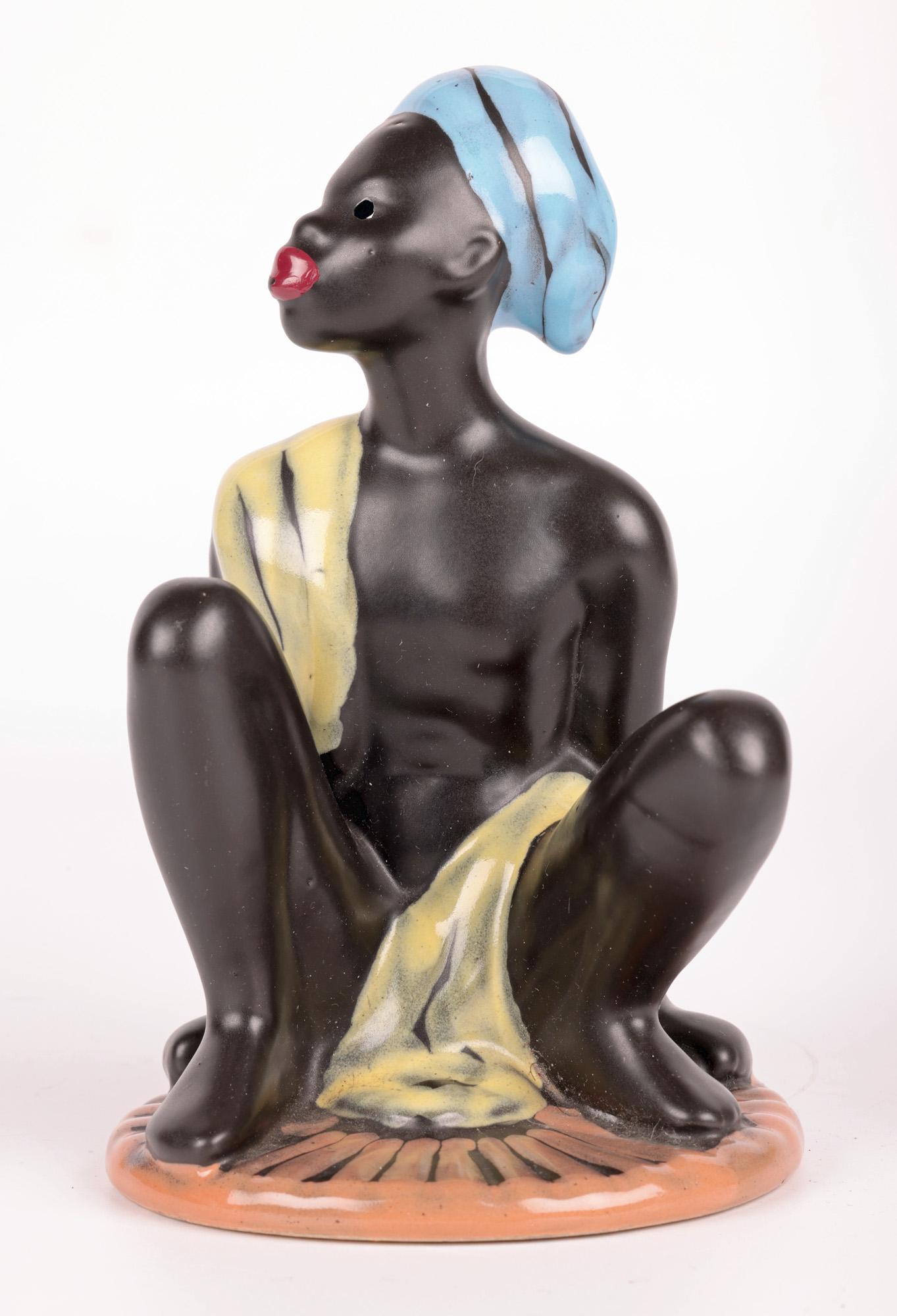 Cortendorf West German Mid-Century Pottery Seated African Man For Sale 2