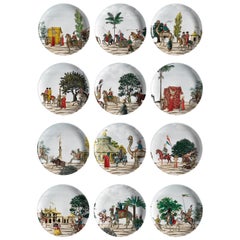 Retro Corteo Porcelain Set of 12 Dinner Plates Made in Italy