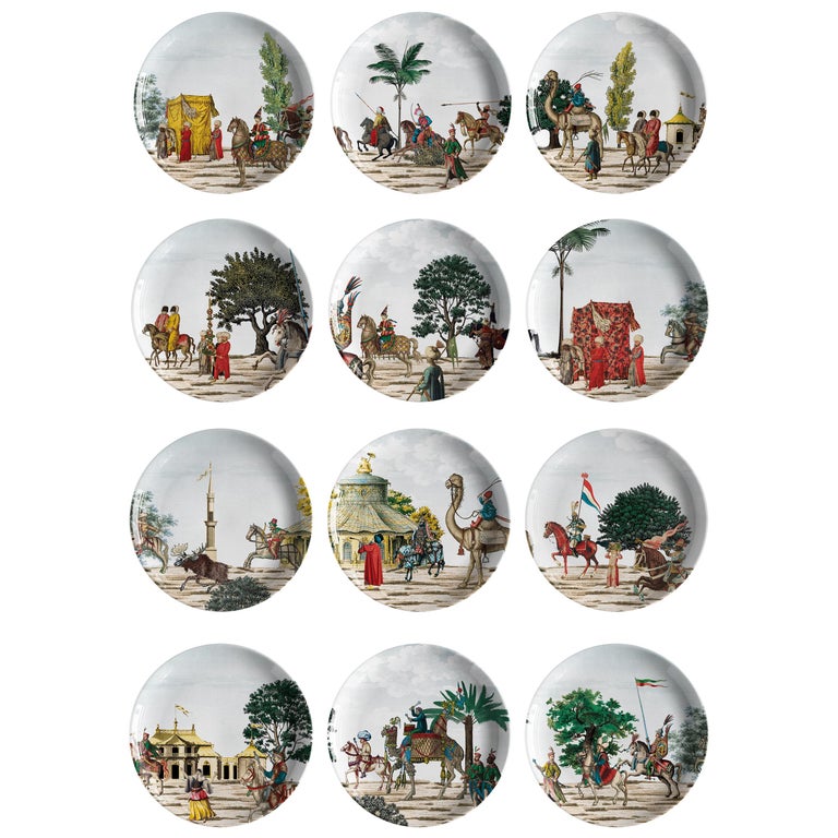 Corteo Porcelain Set of 12 Dinner Plates Made in Italy For Sale