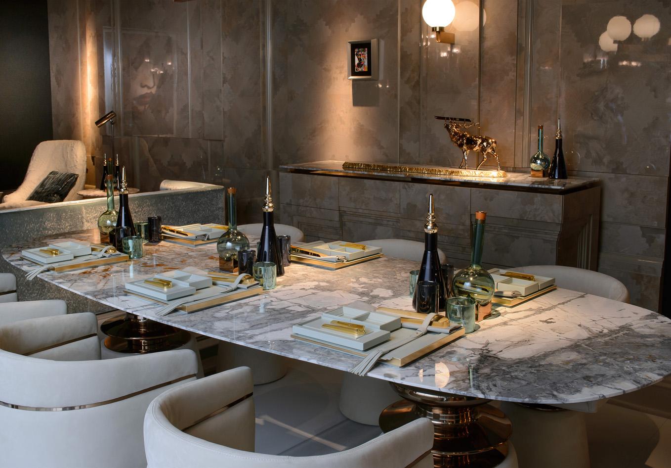 Moderne Cortes, table de salle à manger avec plateau en marbre en vente