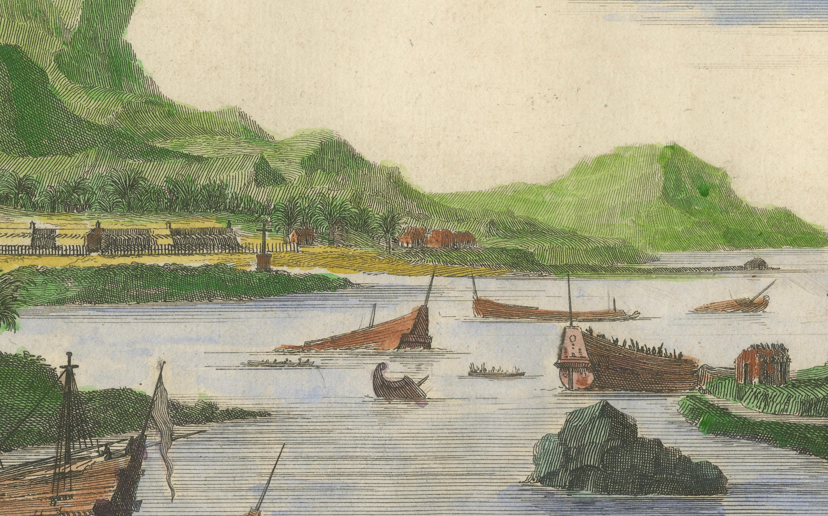 Cortés versenkt Schiffe in Veracruz - Handkolorierter Kupferstich von Van Beecq, um 1690 (Graviert) im Angebot