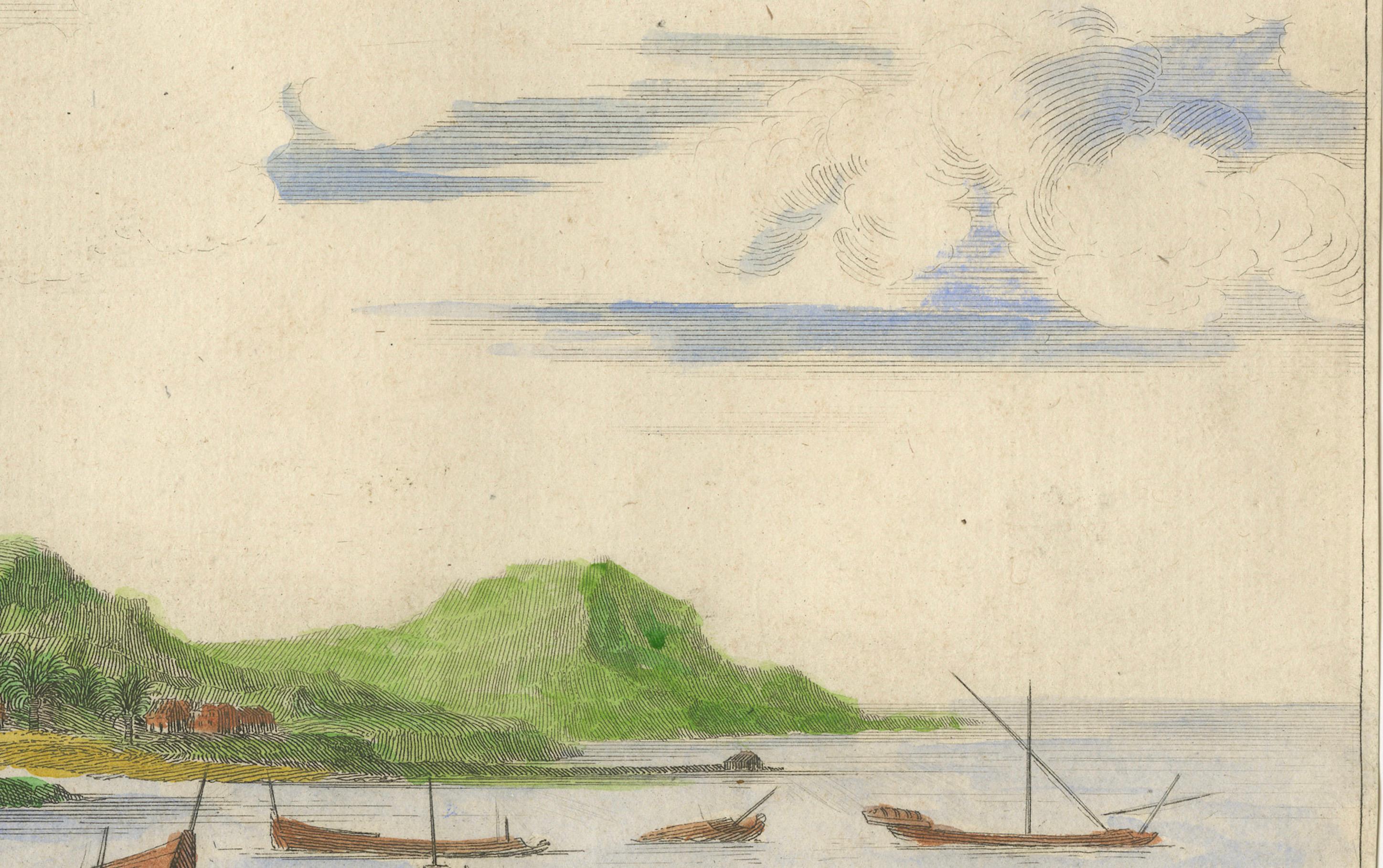 Cortés versenkt Schiffe in Veracruz - Handkolorierter Kupferstich von Van Beecq, um 1690 im Zustand „Gut“ im Angebot in Langweer, NL