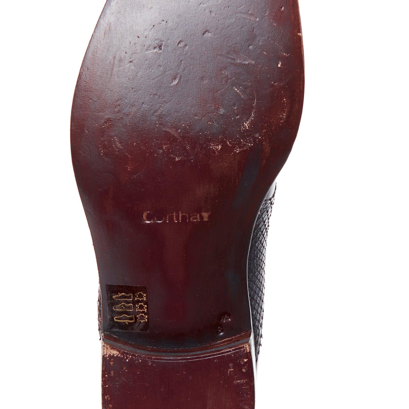 CORTHAY Sade black scaled leather trim smooth derby loafers UK8.5 EU41.5 For Sale 5