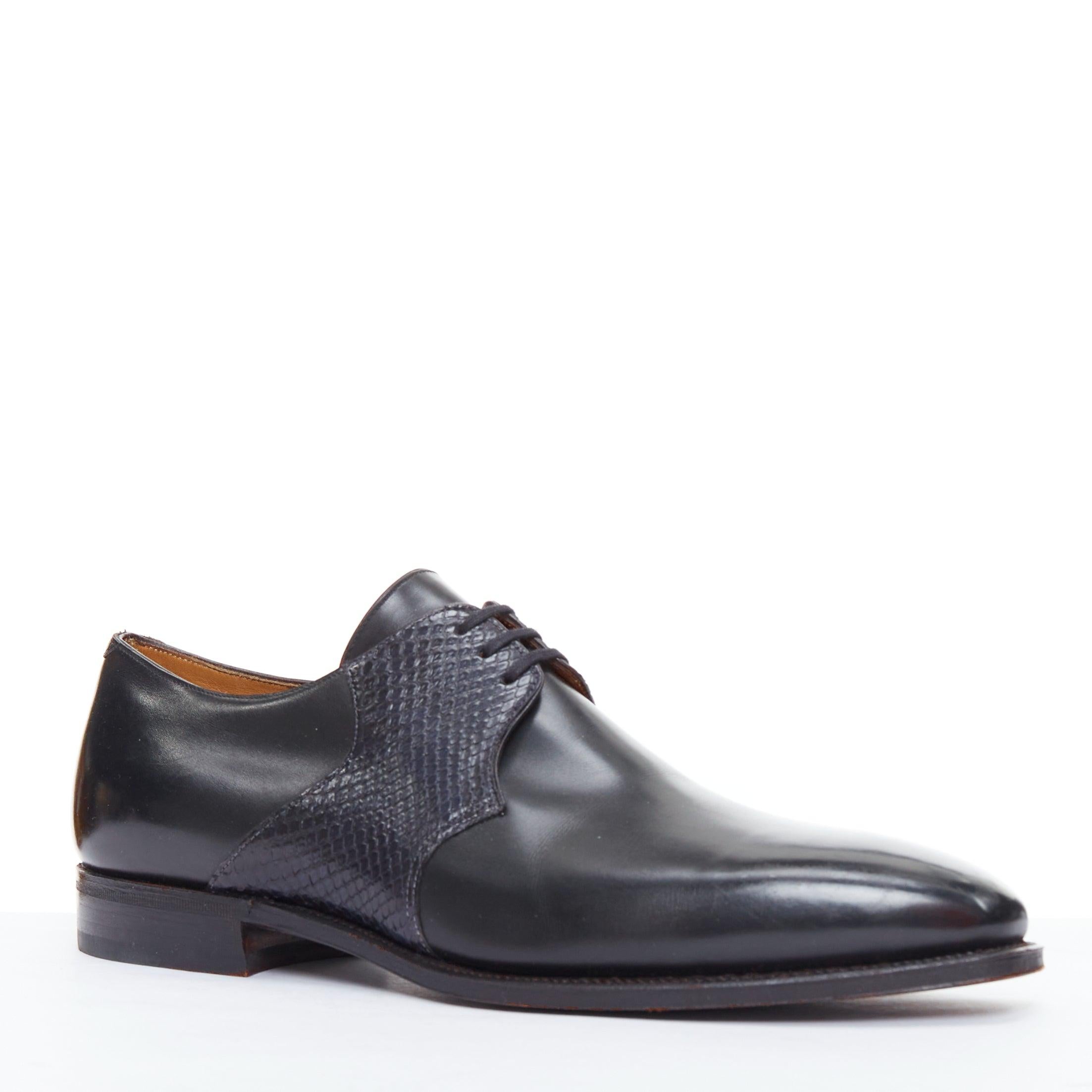 Black CORTHAY Sade black scaled leather trim smooth derby loafers UK8.5 EU41.5 For Sale