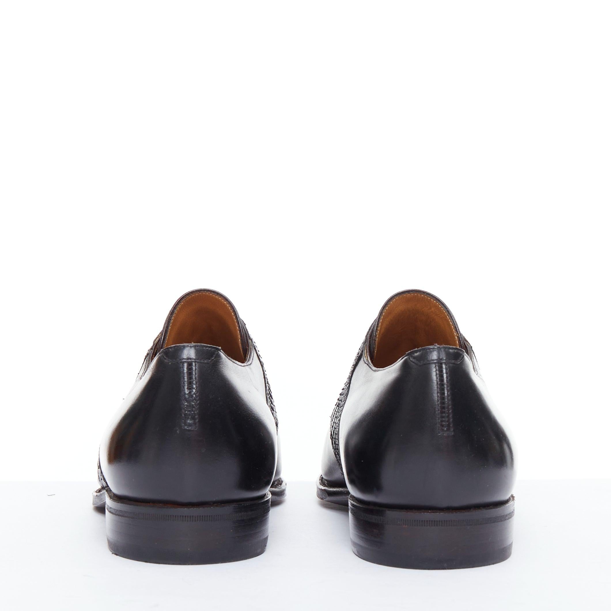 Men's CORTHAY Sade black scaled leather trim smooth derby loafers UK8.5 EU41.5 For Sale