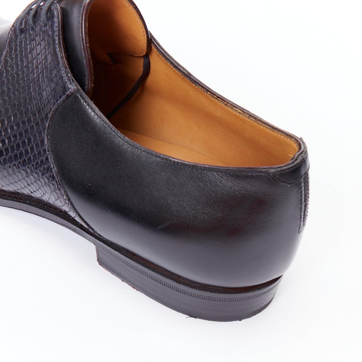 CORTHAY Sade black scaled leather trim smooth derby loafers UK8.5 EU41.5 For Sale 2