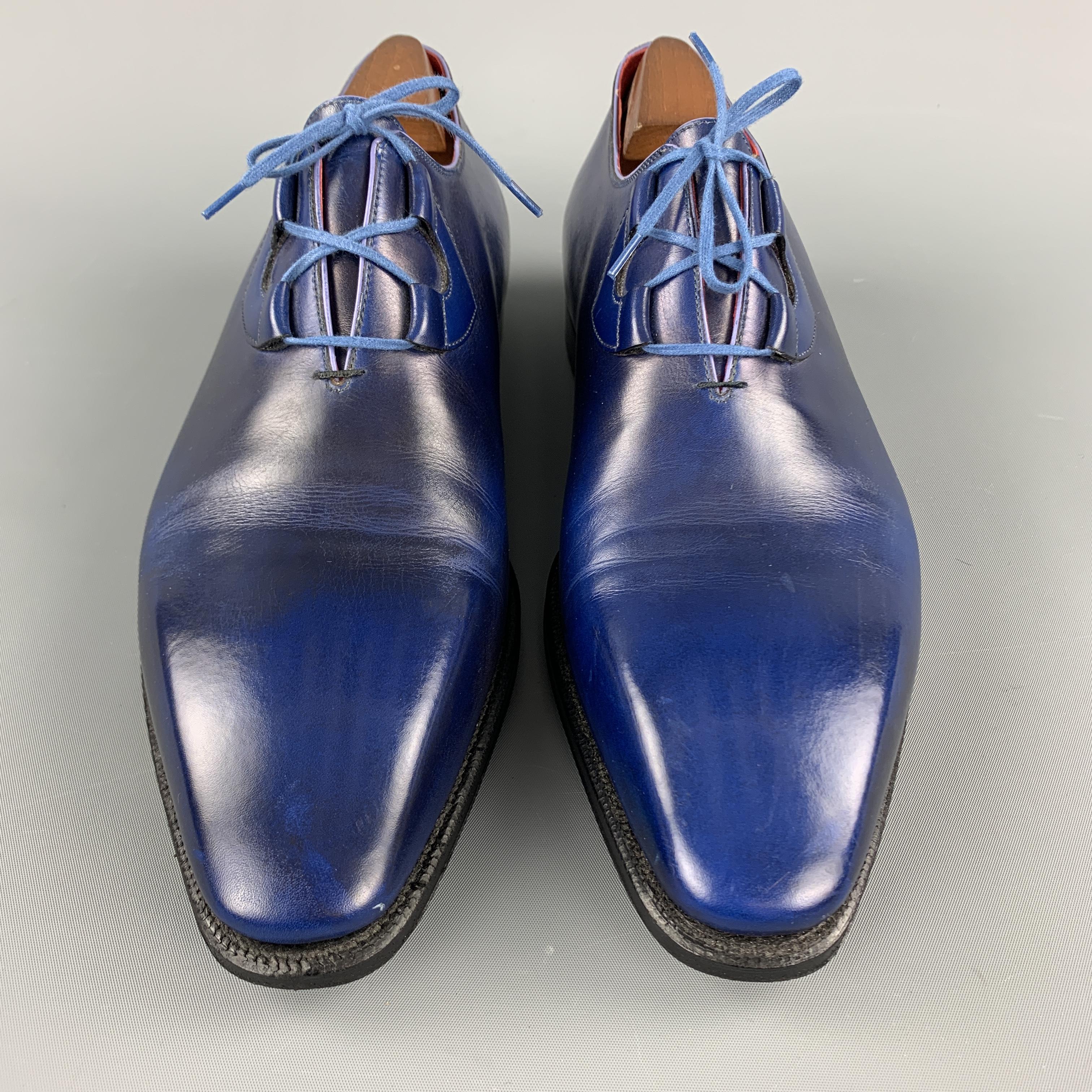 Black CORTHAY Size 10.5 Blue Antique Leather Lace Up SERGIO Dress Shoe