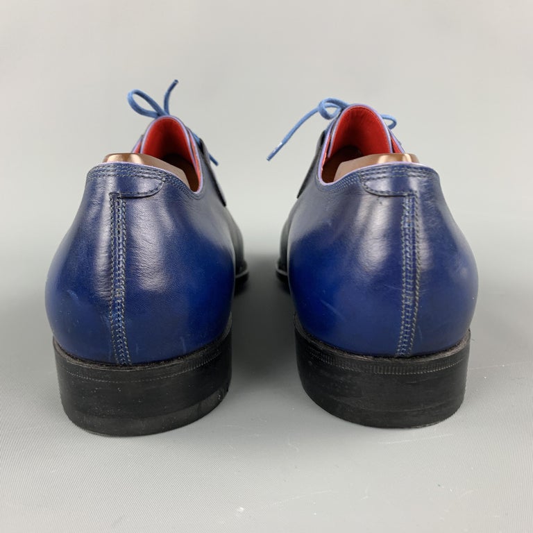 CORTHAY Size 10.5 Blue Antique Leather Lace Up SERGIO Dress Shoe at 1stDibs