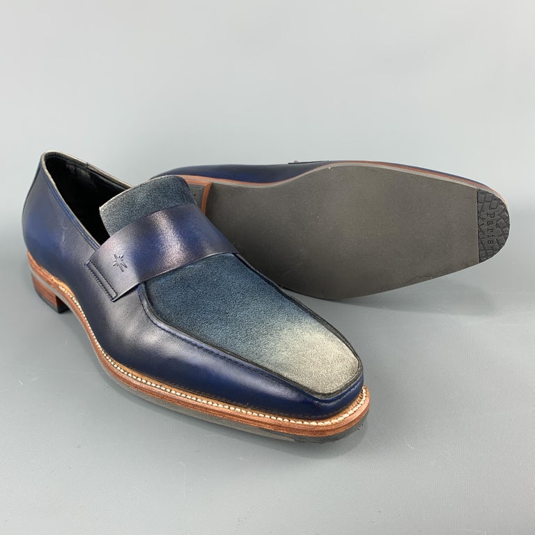 CORTHAY Size 10.5 Blue Ombre Leather Slip On Loafers For Sale at ...