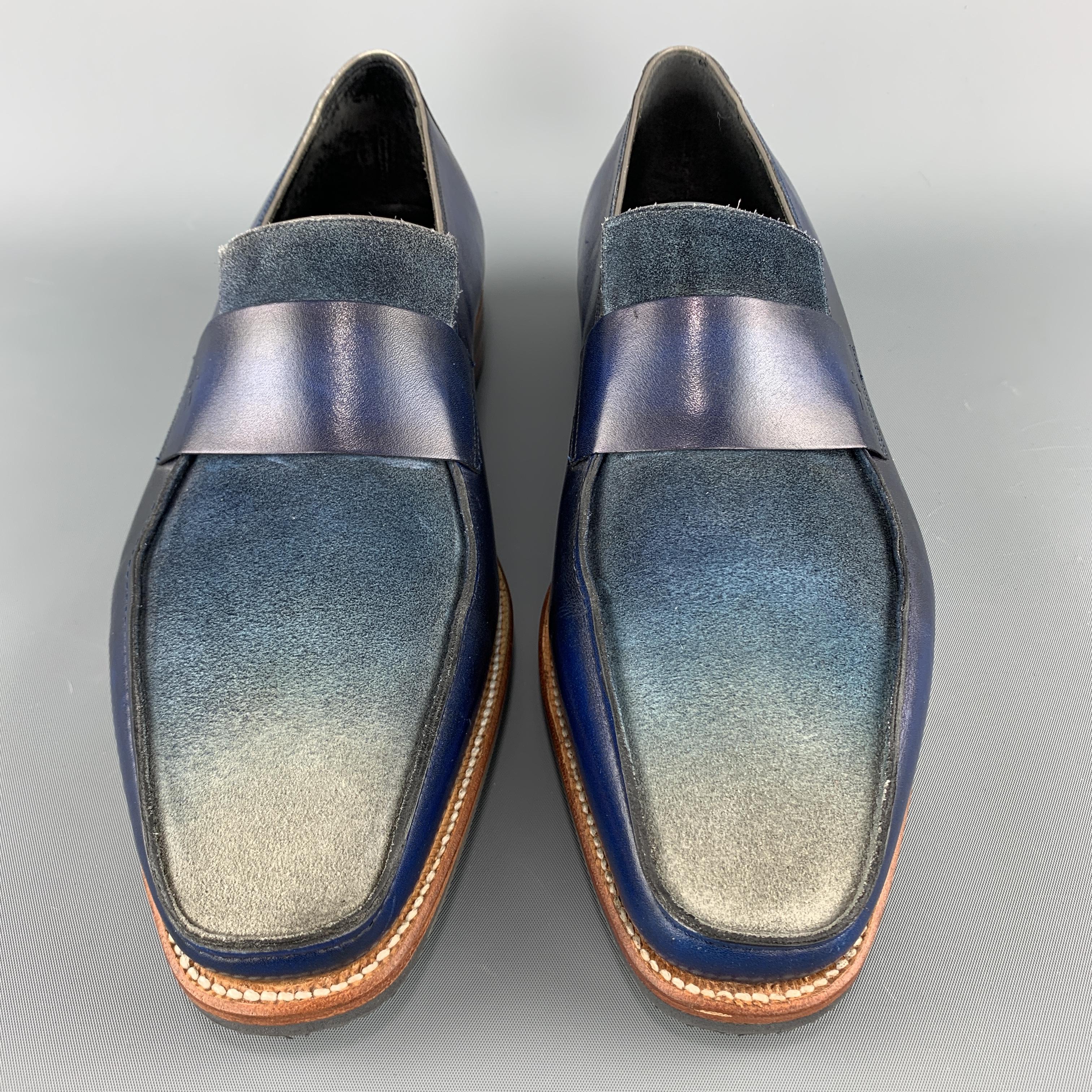 Men's CORTHAY Size 10.5 Blue Ombre Leather Slip On Loafers