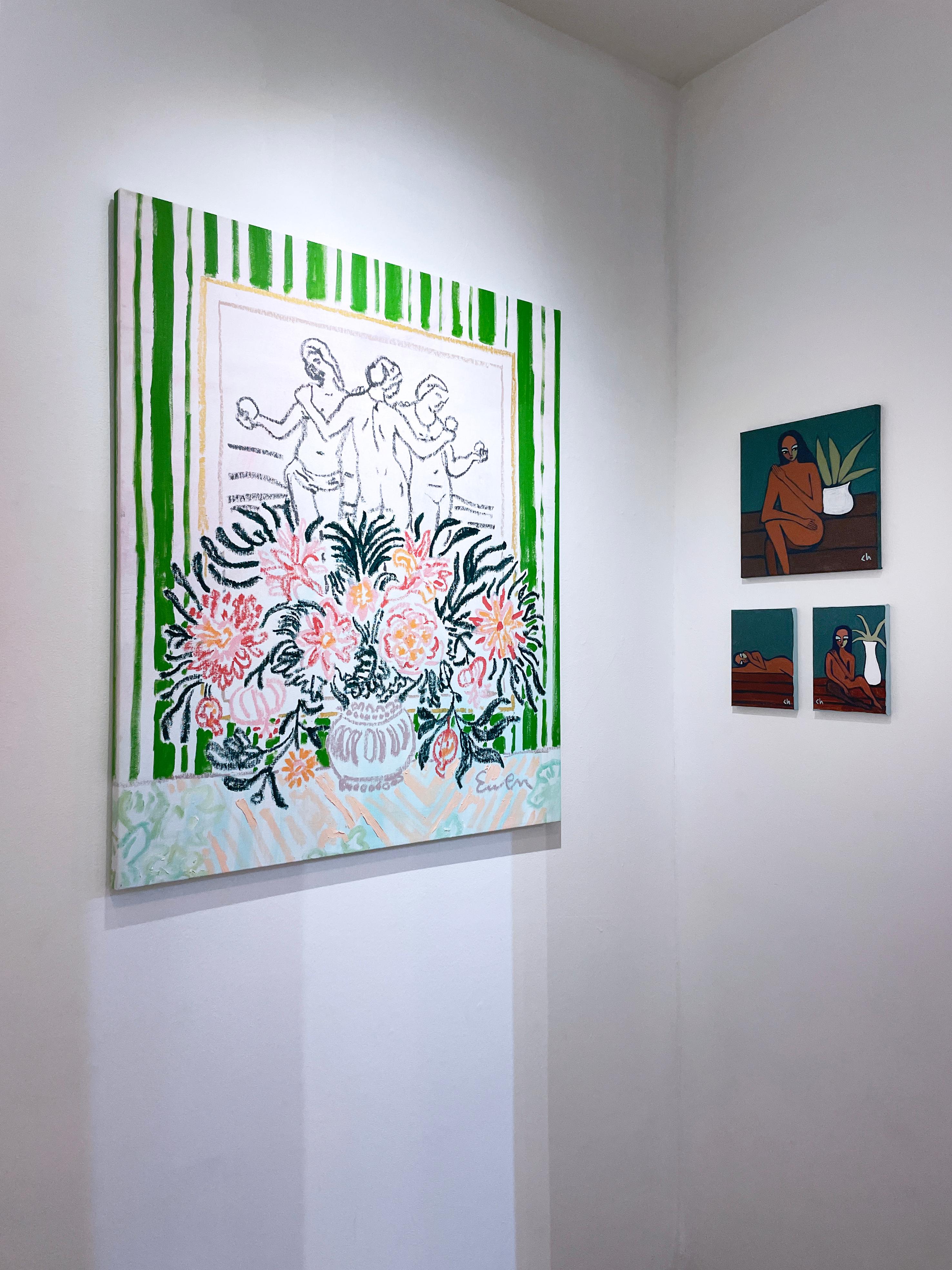 Imperfect (2023) peinture de portrait de nu néo-cubiste, femme, plante, tons terreux - Féministe Painting par Cortney Herron