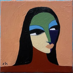 Peluma, oil on canvas painting, neocubism, portrait, woman, face, earth tones