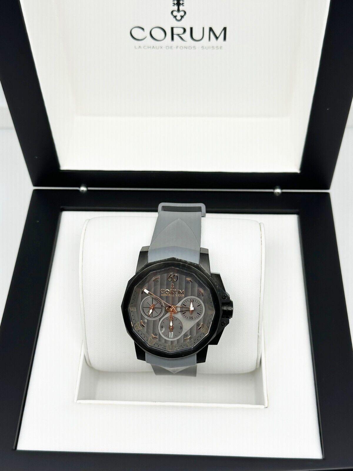 Corum 01.0007 Admirals Cup Black Stainless PVD Chronograph Automatic Box In Excellent Condition For Sale In San Diego, CA