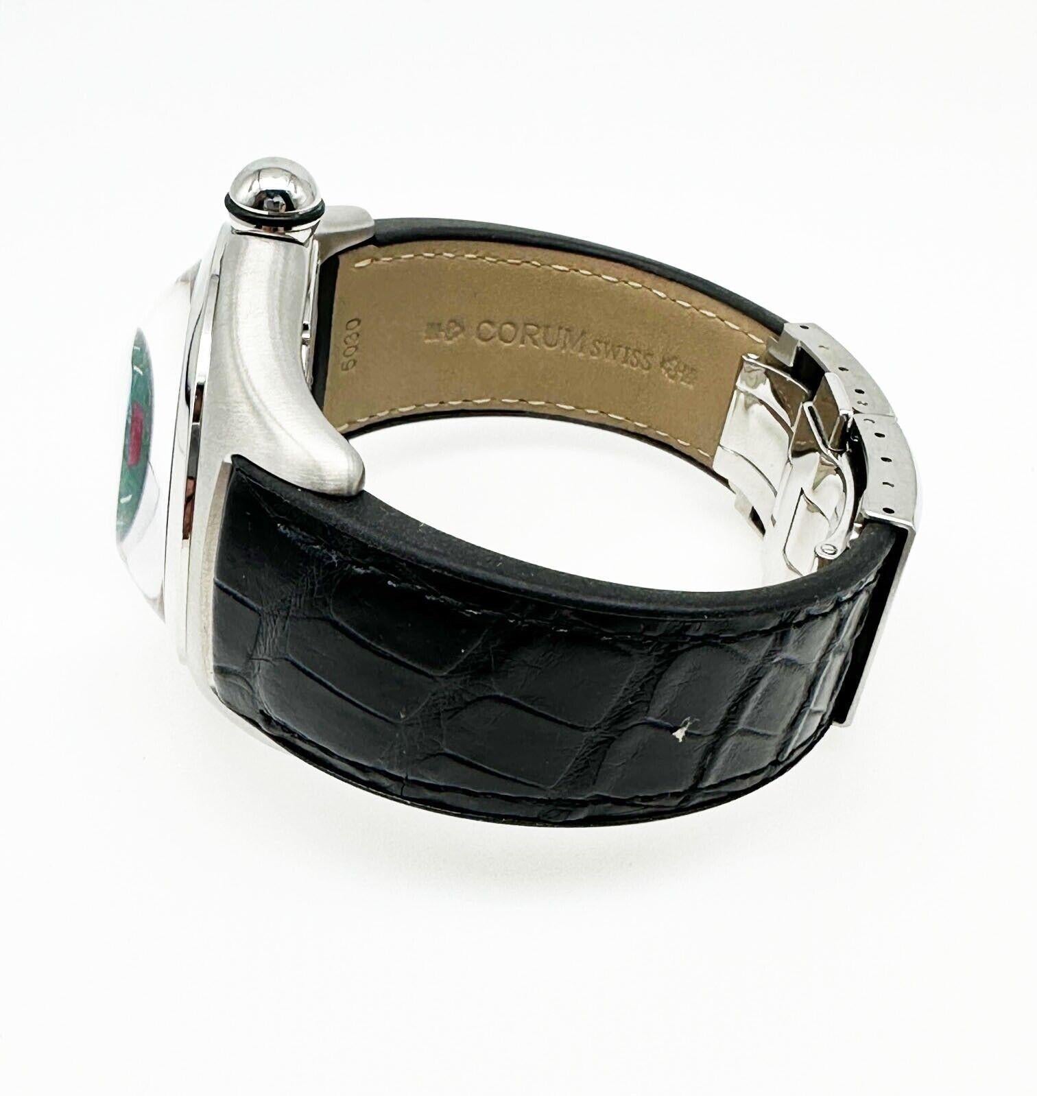 Corum 082.170.20 Bubble Royal Flush Steel Black Leather Box Paper, 2006 For Sale 2