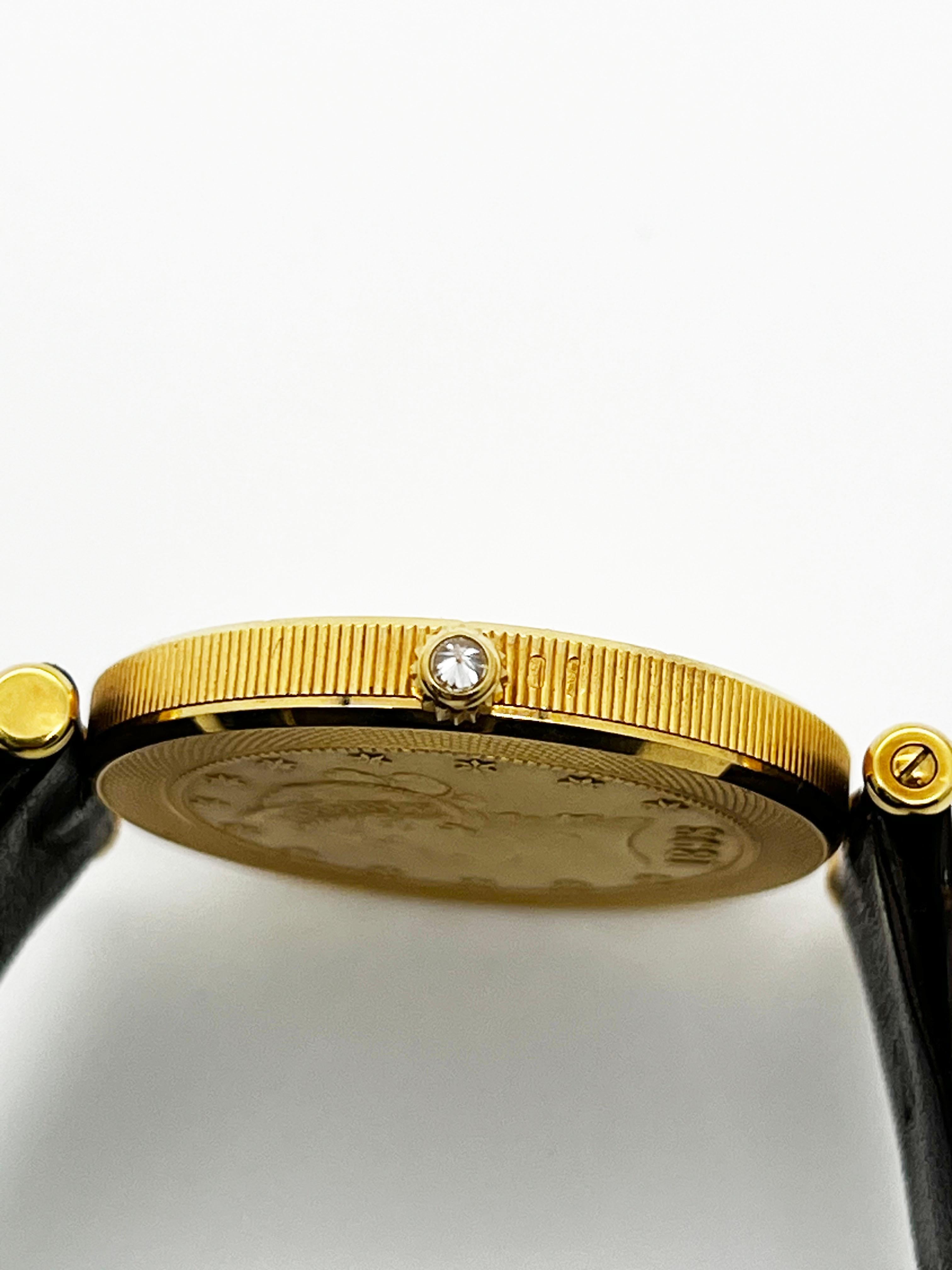 Corum $10 Münzuhr 1893 18K Gelbgold Lederarmband Reisetasche Papier im Angebot 2